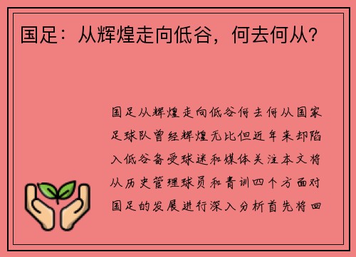 国足：从辉煌走向低谷，何去何从？